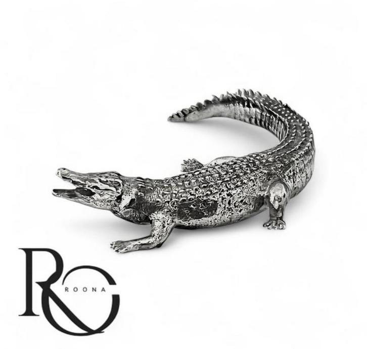 Zilveren krokodil miniatuur massief zilver, Antiek en Kunst, Antiek | Goud en Zilver, Zilver, Ophalen of Verzenden
