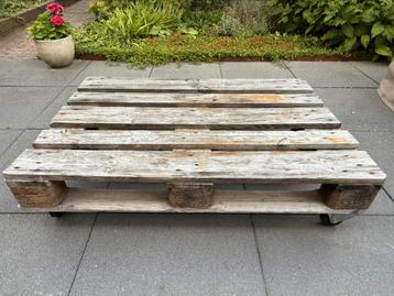 Stoere verrijdbare pallettafel voor buitengebruik beschikbaar voor biedingen