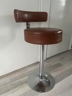 Vintage Cognac Leren (Bar)kruk, 1970-80 (1 stuk, laag model), Huis en Inrichting, Barkrukken, Ophalen, Draaibaar, Gebruikt, 60 tot 90 cm