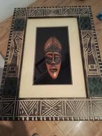 Schilderij met Afrikaans masker in uitgewerkte lijst bieden, Antiek en Kunst, Kunst | Niet-Westerse kunst, Ophalen of Verzenden