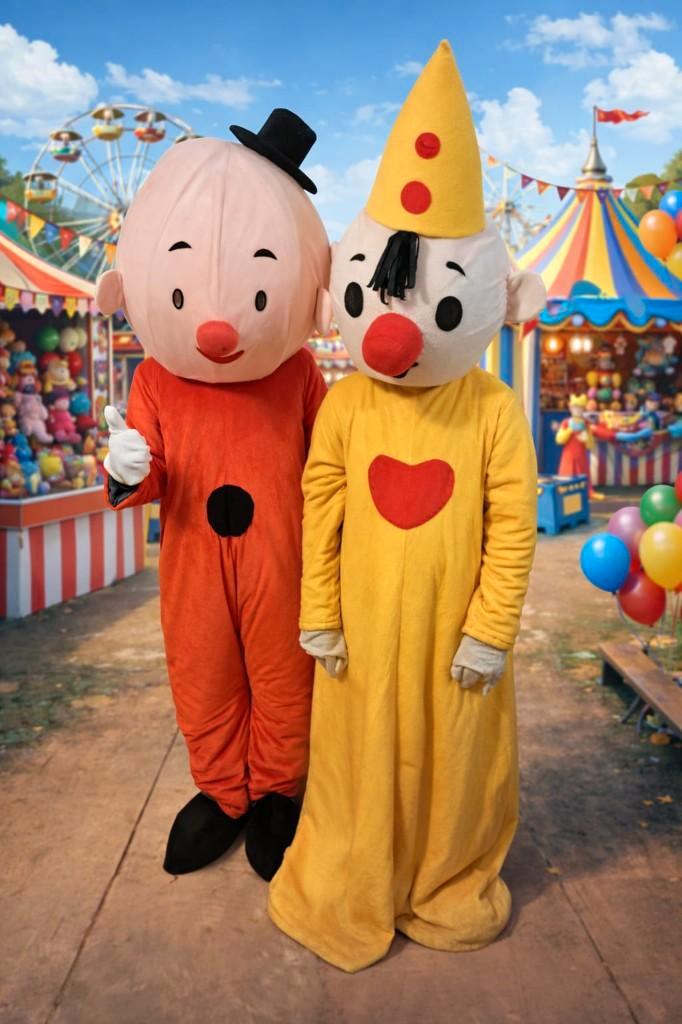 Mascottes Bumba & Bumbaloo, Hobby en Vrije tijd, Feestartikelen | Verhuur, Zo goed als nieuw, Verjaardag, Ophalen of Verzenden