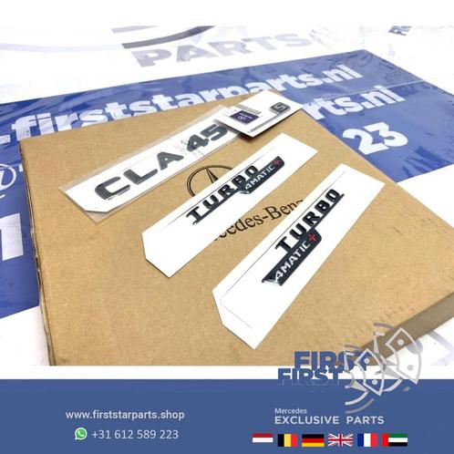 W118 CLA45S AMG LOGO SET ZWART Turbo 4matic + emblemen CLA K, Auto-onderdelen, Carrosserie en Plaatwerk, Mercedes-Benz, Gebruikt