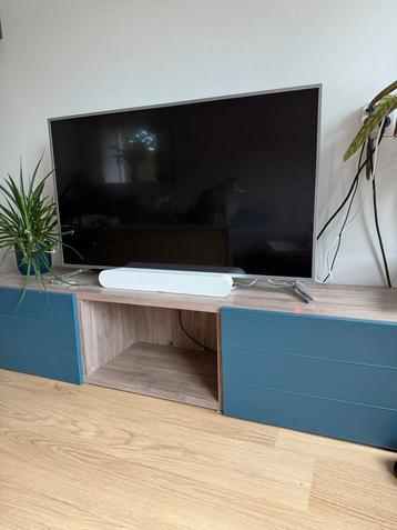 Tv-meubel houtlook met blauwe lades - Zeer goede staat