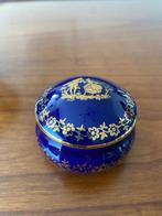 Vintage Limoges porselein kobalt poederdoos - Frankrijk, Ophalen of Verzenden