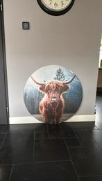 Mooi rond wandpaneel schotse hooglander schilderij 1 m, Ophalen