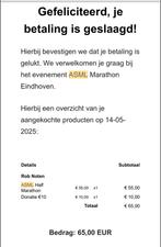 Startbewijs halve marathon Eindhoven, Eén persoon, Oktober
