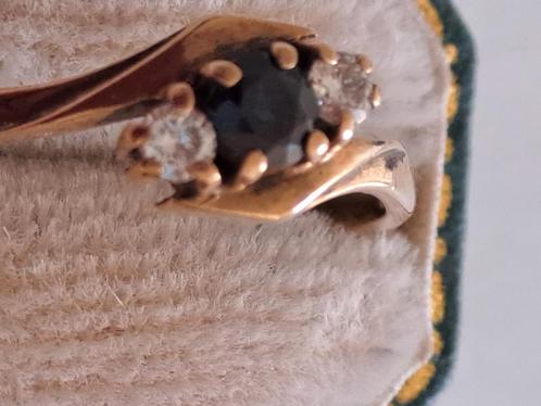 9 kt gouden damesring saffier met diamant, Sieraden, Tassen en Uiterlijk, Ringen, Zo goed als nieuw, Dame, 17 tot 18, Blauw, Goud