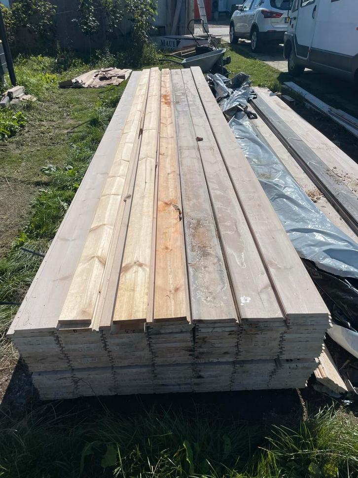 Vuren Planken Mes & Groef - White Wash - 140 stuks, Doe-het-zelf en Verbouw, Hout en Planken, Gebruikt, Plank, Vuren, 300 cm of meer