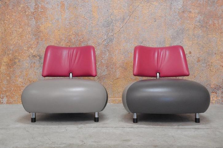 ZGANieuw! 2 fraaie leren Leolux Pallone design fauteuils, Huis en Inrichting, Fauteuils, Zo goed als nieuw, Leer, Metaal, 75 tot 100 cm