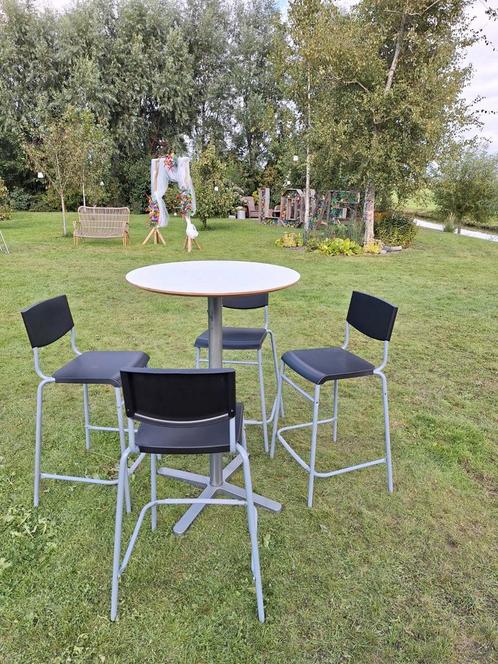 5 Barstoelen met Rugleuning en Voetsteun, Huis en Inrichting, Barkrukken, Gebruikt, 60 tot 90 cm, Kunststof, Metaal, 5 krukken of meer