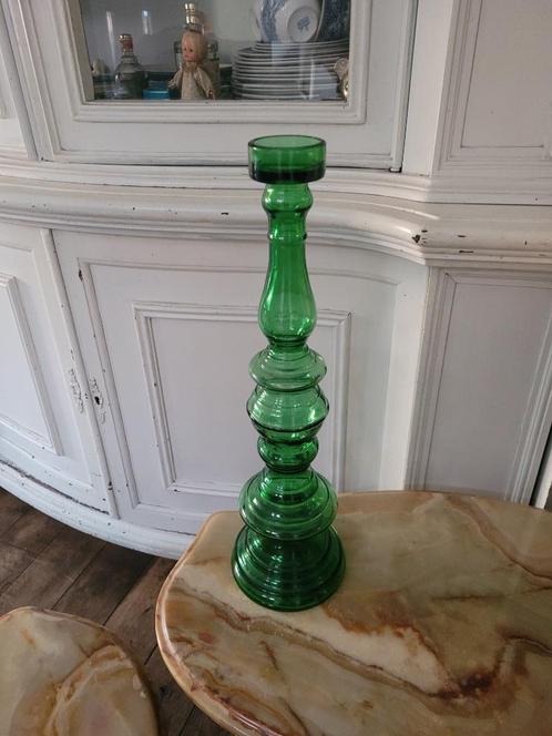 48 cm hoge groene glazen kandelaar foto 1 t/m 4, Huis en Inrichting, Woonaccessoires | Kandelaars en Kaarsen, Zo goed als nieuw
