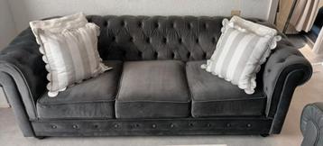 Velvet grijs bankstel 3 pers en Fauteuil 1 pers