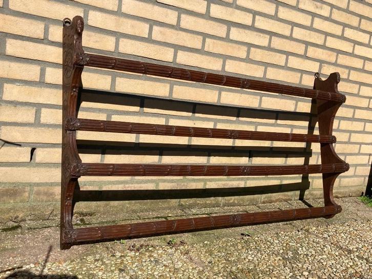 Groot antiek bordenrek 120 cm eiken houtsnijwerk borden rek, Antiek en Kunst, Antiek | Woonaccessoires, Ophalen