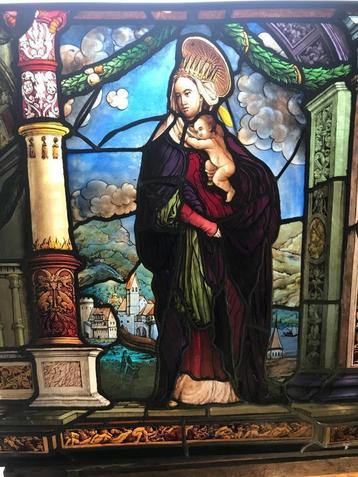  religieus glas in loodraam w.steiger 18-19 - 20 eeuw beschikbaar voor biedingen