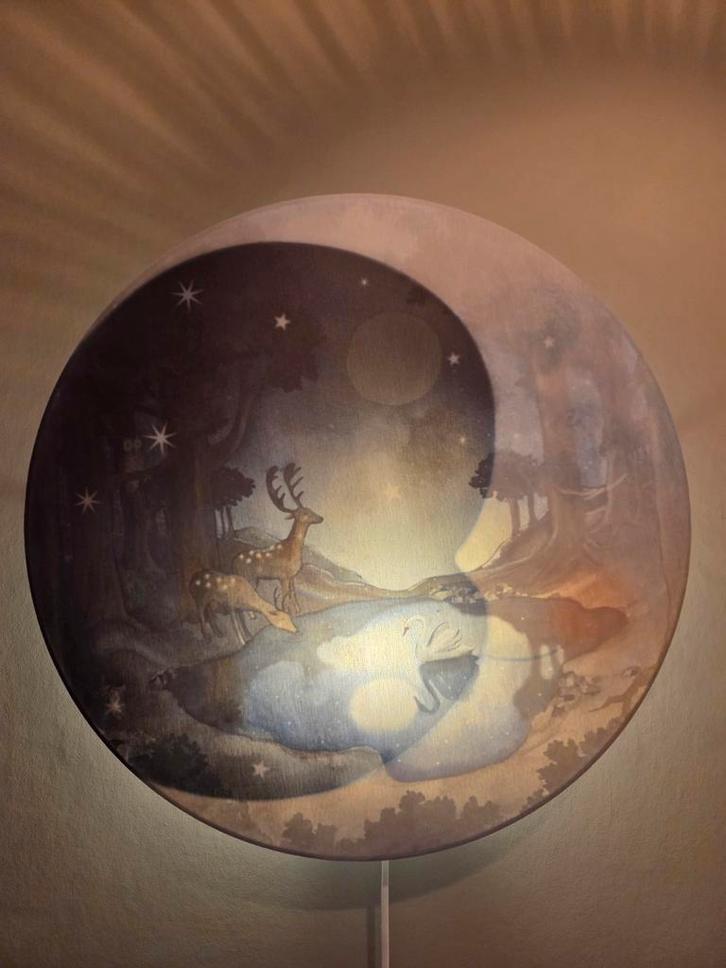 Wandlamp Hartendief met beer, maanlamp oogjes toe, Huis en Inrichting, Lampen | Wandlampen, Zo goed als nieuw, Stof, Ophalen