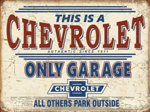 Chevrolet Only Garage.​   Metalen wandbord 31,5 x 40,5 cm., Verzamelen, Merken en Reclamevoorwerpen, Nieuw, Reclamebord, Ophalen of Verzenden