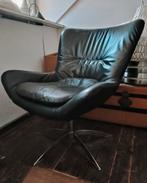 Hjort Knudsen Design fauteuil 1247 – zwart leer – draaibaar, Ophalen, Gebruikt, 50 tot 75 cm, Leer