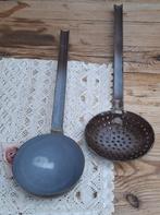 Oude emaille Franse soeplepel & schuimspaan , bruin / grijs, Antiek en Kunst, Ophalen of Verzenden