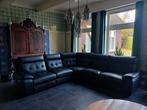 Hoekbank zwart leer, Huis en Inrichting, Banken | Complete zithoeken, Ophalen, Gebruikt, Leer