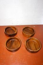 vintage teakhouten snackkommen * set van 4 * houten schalen, Ophalen of Verzenden