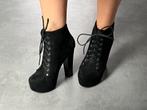 ZGAN Vices zwarte high heel enkellaarsjes met veters maat 39, Zwart, Ophalen of Verzenden, Zo goed als nieuw, Schoenen met hoge hakken