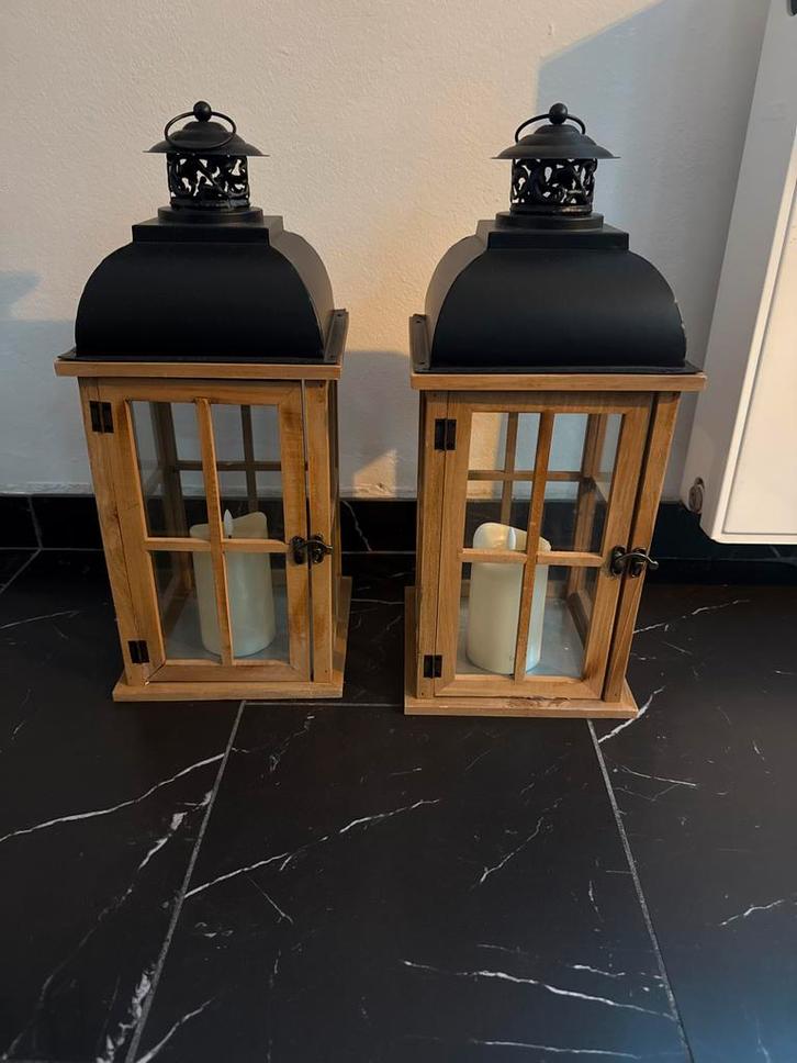 Houten Windlichten Set, Huis en Inrichting, Woonaccessoires | Kandelaars en Kaarsen, Zo goed als nieuw, Kandelaar, Minder dan 25 cm