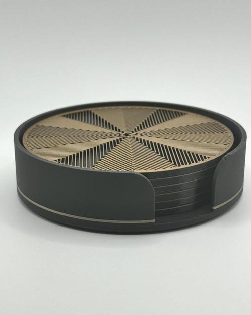 Geometrische onderzetters zwart goud, met/zonder houder, set, Huis en Inrichting, Woonaccessoires | Onderzetters, Nieuw, Glas of Kopje