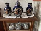 3 delig Japans kaststel met bloemen en fazant decor blauw, Ophalen of Verzenden