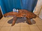 Teak houten boomstam tafel, Ophalen, Gebruikt, 100 tot 150 cm, Vierkant
