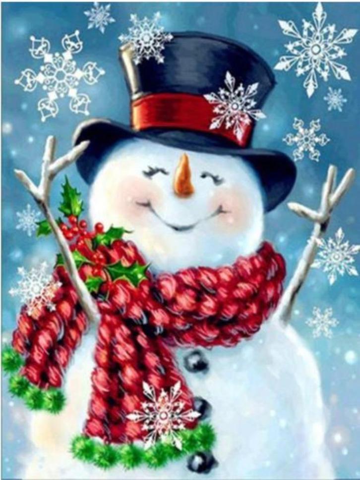 Diamond painting Kerst 15 Blije sneeuwpop (D - 34, 35, 36), Hobby en Vrije tijd, Knutselen, Nieuw, Knutselwerk, Ophalen