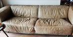Beige leren 3-zits bank - Gebruikt, Huis en Inrichting, Banken | Bankstellen, Ophalen, Gebruikt, Driepersoons, Rechte bank