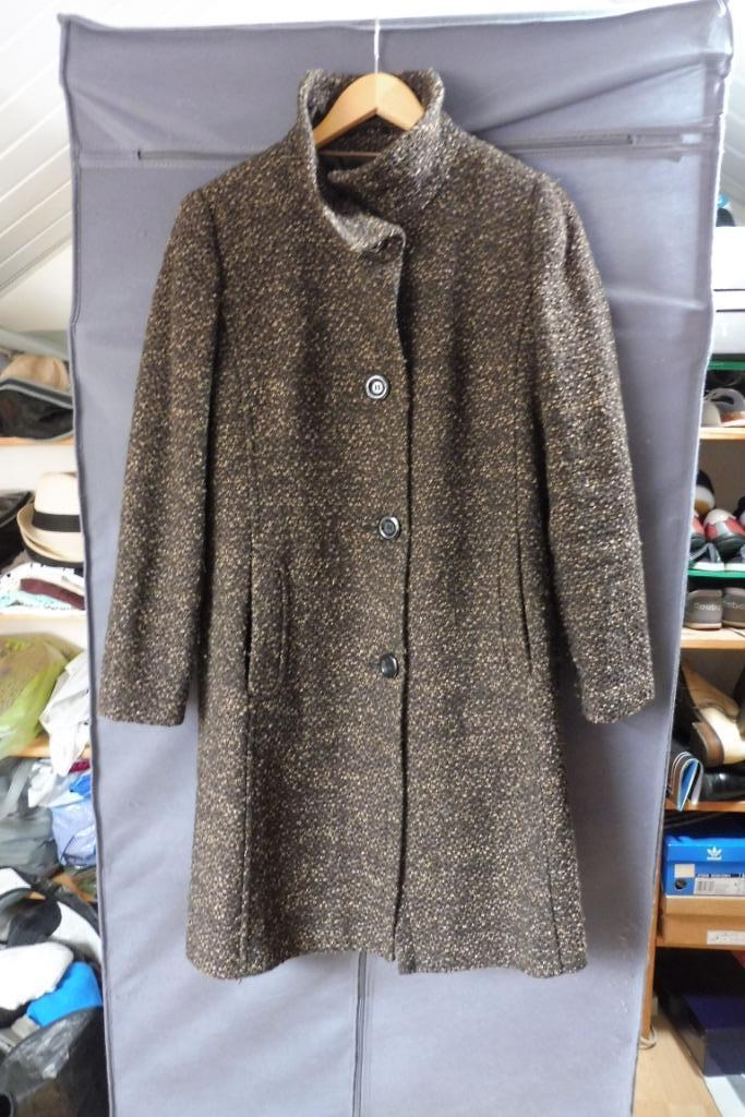Gemêleerd zwart/bruin/beige wintermantel met wol mt 38 40 M, Kleding | Dames, Jassen | Winter, Gedragen, Maat 38/40 (M), Overige kleuren