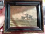 Oud Schilderij Molens J. v. Dijk, Antiek en Kunst, Ophalen of Verzenden