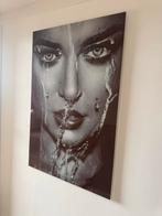 Glazen schilderij zwart wit vrouw met water 120x80cm, Ophalen, Zo goed als nieuw, Schilderij, 75 tot 100 cm