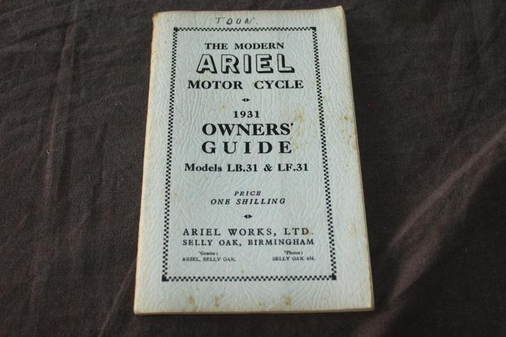 Ariel 1931 motorcycle owner's guide models LB31 LF31 250cc, Motoren, Handleidingen en Instructieboekjes, Harley-Davidson of Buell