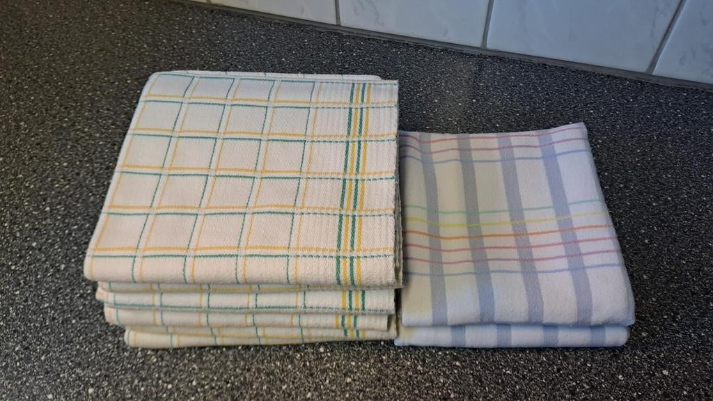 8 vintage theedoeken, Gebruikt, Wit, Onbekend, Onbekend