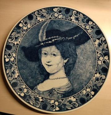 Delfts blauw wandbord Saskia de vrouw van Rembrandt 1651 beschikbaar voor biedingen