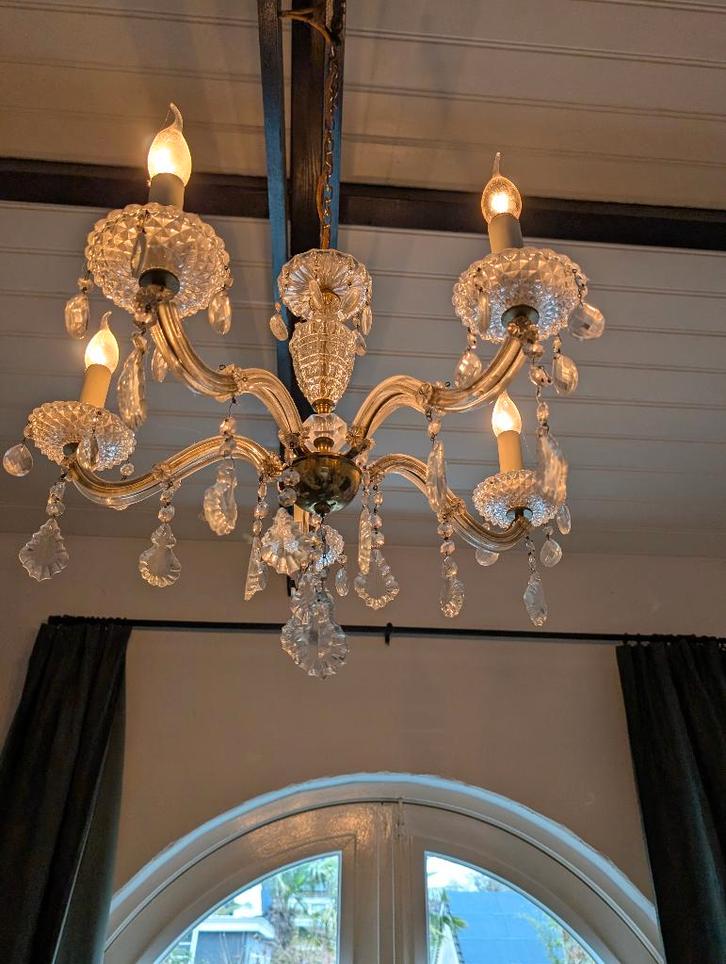 Prachtige antieke kristallen kroonluchter - 5 armen, Antiek en Kunst, Antiek | Servies los, Ophalen of Verzenden