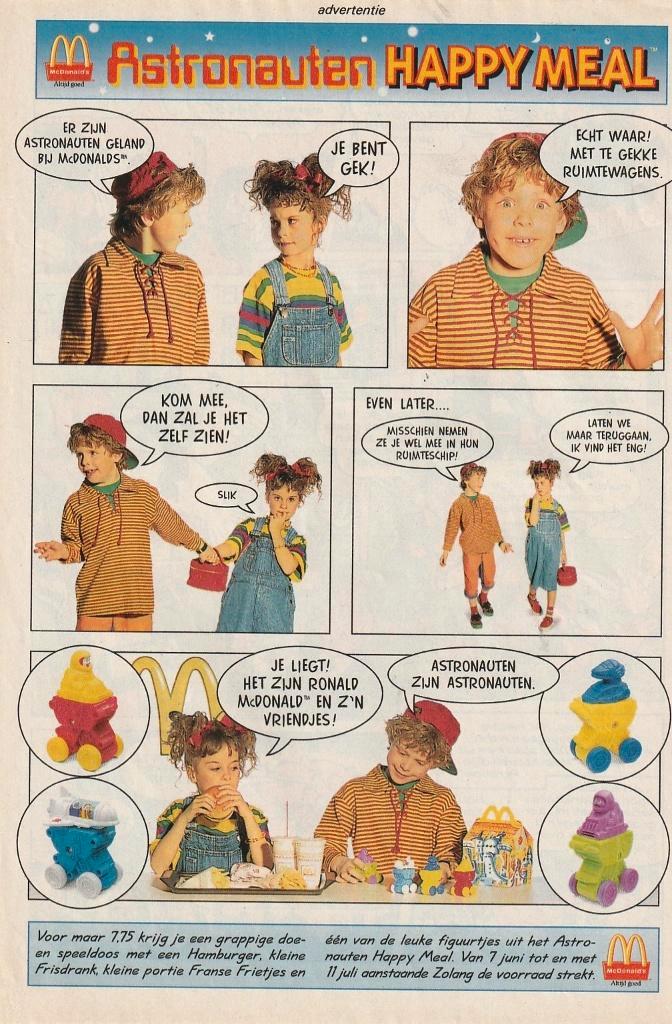 Retro reclame 1995 McDonald's Happy Meal de astronauten, Verzamelen, Retro, Overige typen, Verzenden