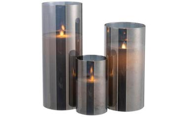 Led Kaarsen Grijs Rookglas - Set van 3 - NIEUW beschikbaar voor biedingen