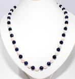 Prachtige 55 CM  Zilver Lapis Lazuli Zoetwater Parelketting, Verzenden, Zilver, Ketting, Met edelsteen