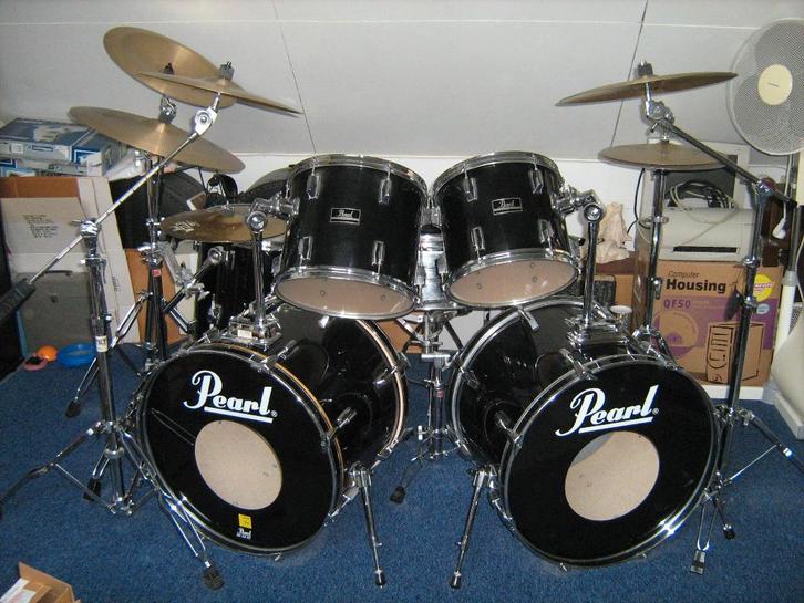 6 delig drumstel Pearl Export Deep Force Black, double bass, Muziek en Instrumenten, Drumstellen en Slagwerk, Zo goed als nieuw