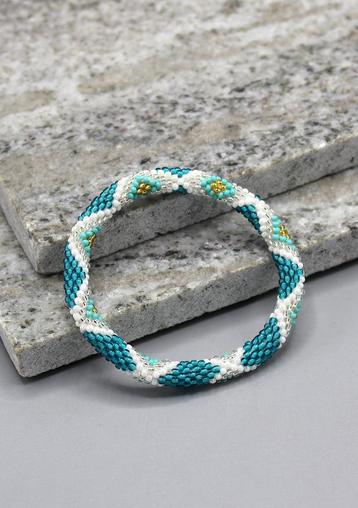 Glaskralen armband - turkoois en wit - RB087 beschikbaar voor biedingen