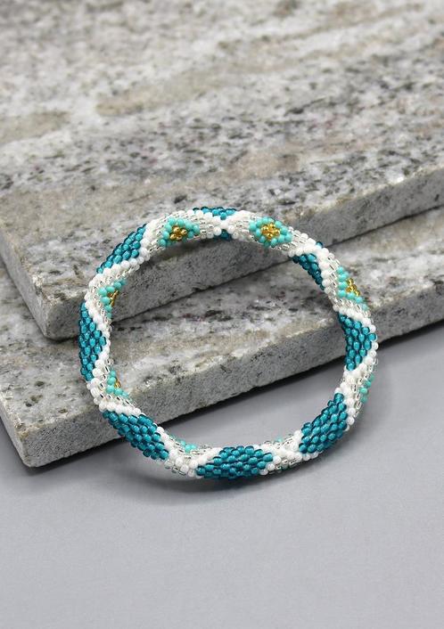 Glaskralen armband - turkoois en wit - RB087, Sieraden, Tassen en Uiterlijk, Armbanden, Nieuw, Overige materialen, Verzenden