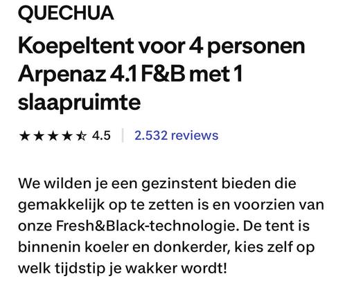 Quechua Arpenaz 4.1 F&B Tent - Nieuw!, Caravans en Kamperen, Tenten, tot en met 4, Nieuw, Ophalen of Verzenden