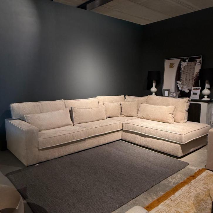hoekbank stof rib naturel, Huis en Inrichting, Banken | Complete zithoeken, Gebruikt, Stof, Ophalen