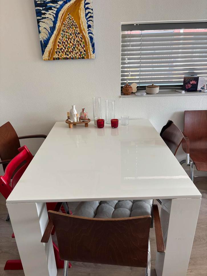 Design eettafel Piet Klerkx wit hoogglans, Huis en Inrichting, Tafels | Eettafels, Zo goed als nieuw, 100 tot 150 cm, 150 tot 200 cm