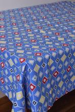 Retro vintage jaren 50 stijl tafelkleed met grafisch dessin, Ophalen of Verzenden, Zo goed als nieuw, Blauw, Tafelkleed of Tafelzeil