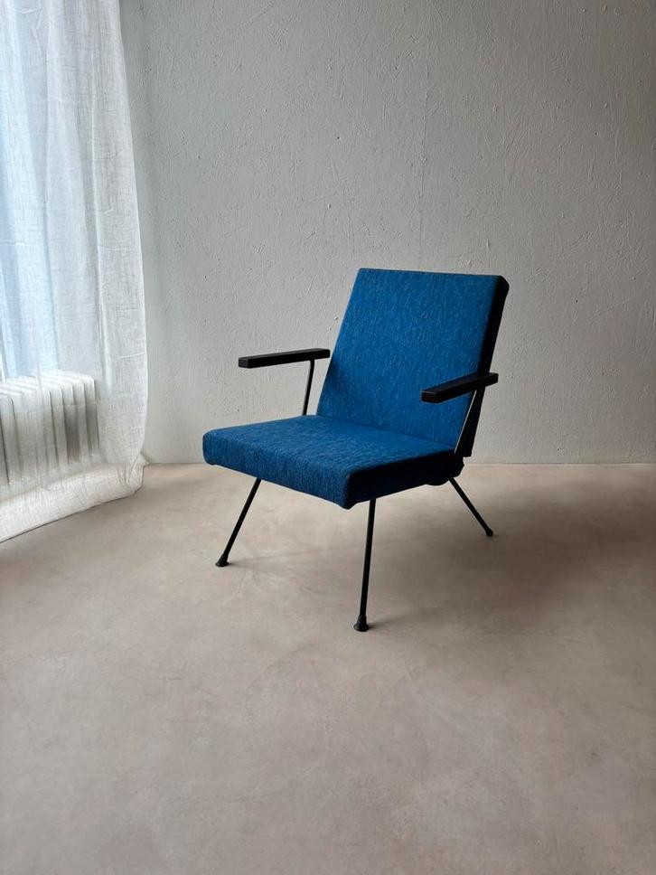 Gispen fauteuil 1409 André Cordemeyer petrolblauw jaren 60, Huis en Inrichting, Fauteuils, Hout, Metaal, Stof, Overige materialen