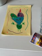 Schilderij ‘ het hart in de groene trui’ door een 5jarige, Antiek en Kunst, Ophalen of Verzenden